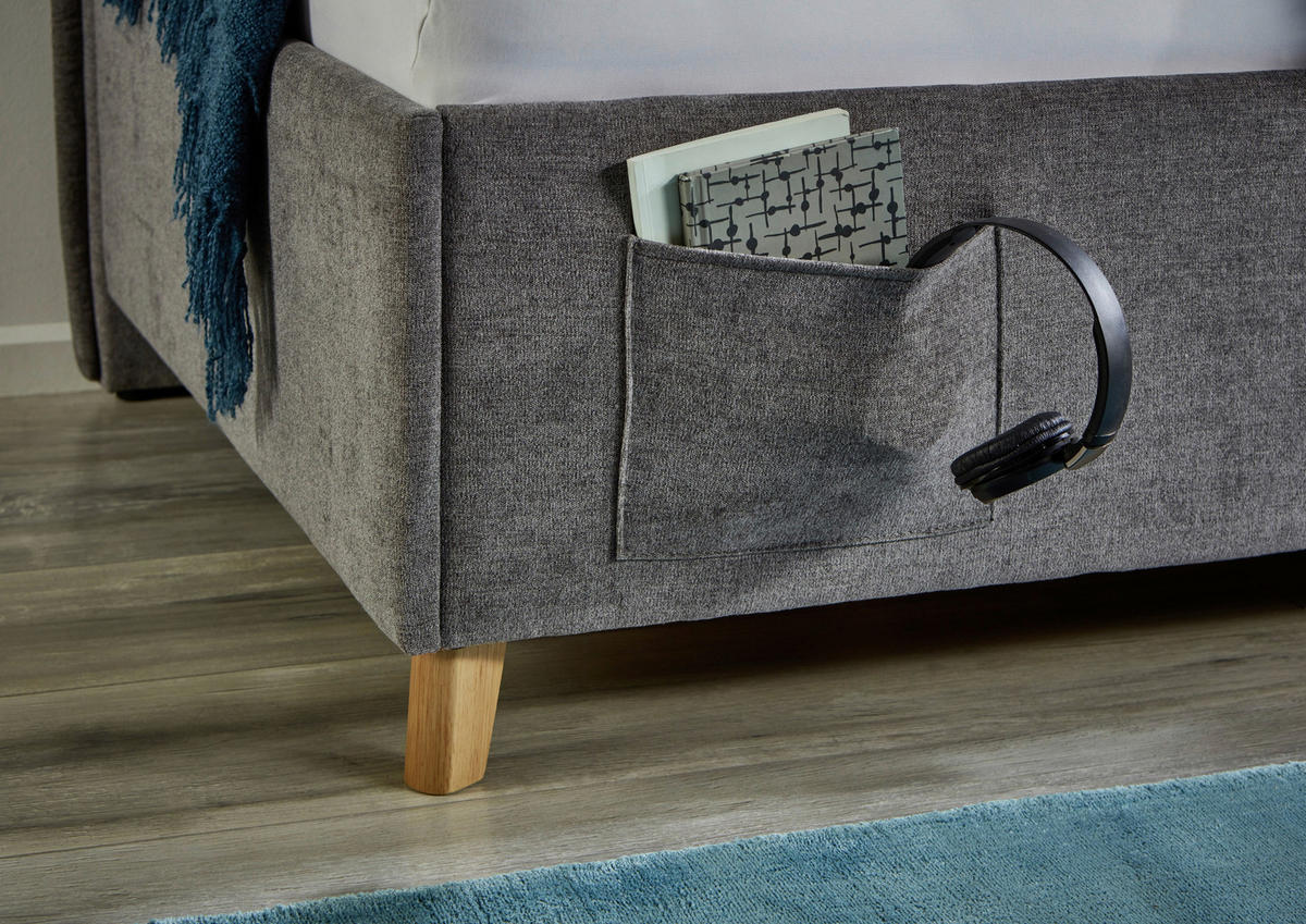 POLSTERLIEGE Flachgewebe Grau  - Eichefarben/Grau, KONVENTIONELL, Holz/Textil (140/200cm) - Stylife