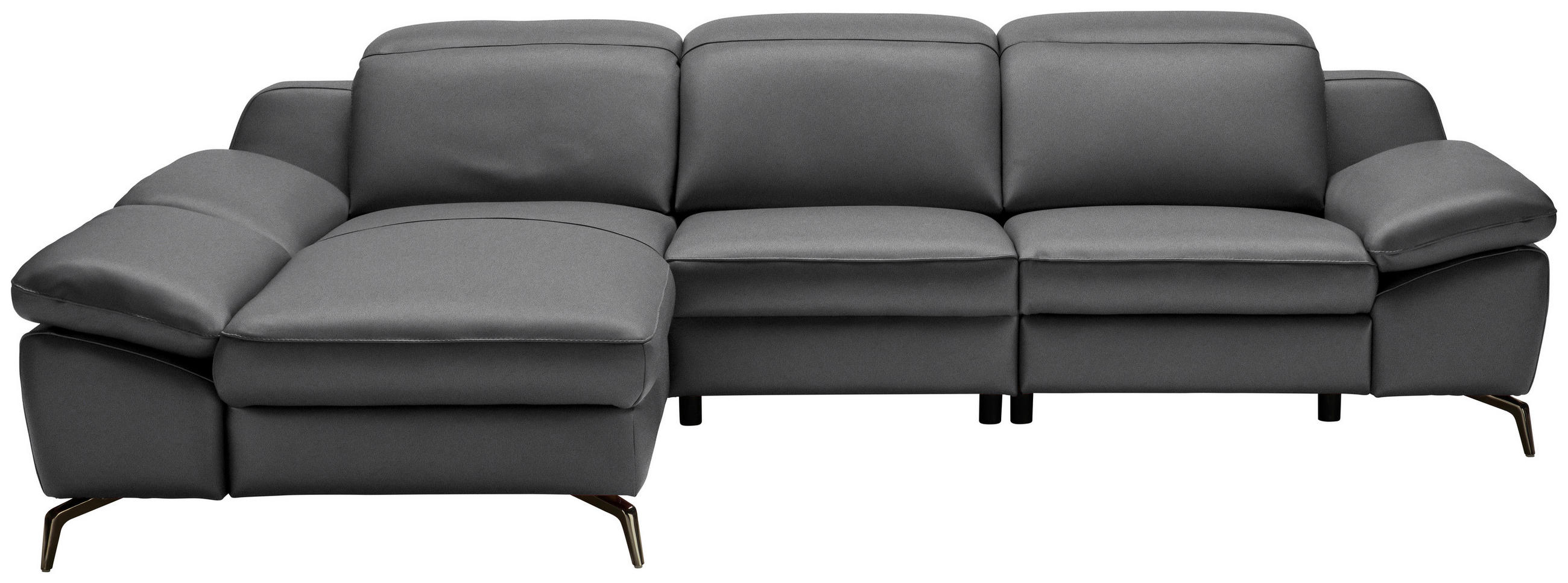 ECKSOFA in Echtleder Anthrazit  183/286 cm  - Anthrazit/Schwarz, Design, Leder/Metall (183/286cm) - Celina Home