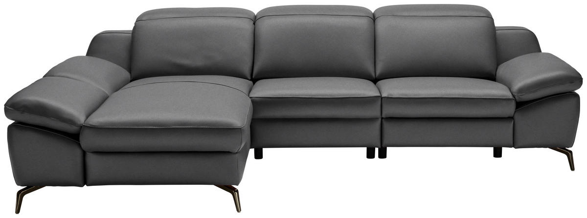 ECKSOFA in Echtleder Anthrazit  183/286 cm  - Anthrazit/Schwarz, Design, Leder/Metall (183/286cm) - Celina Home