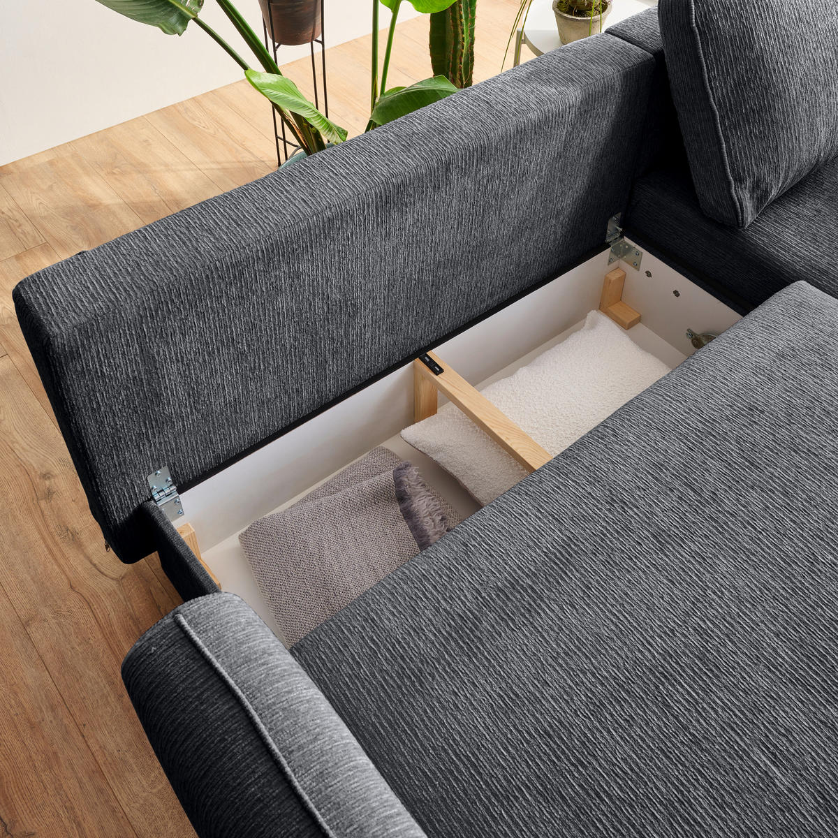 ECKSOFA in Struktur Grau  - Schwarz/Grau, Konventionell, Holz/Textil (247/170cm) - Carryhome