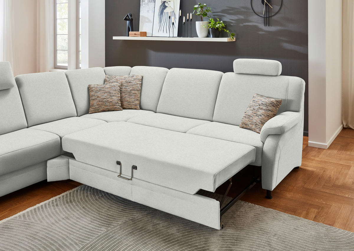 ECKSOFA Flachgewebe Silberfarben  - Silberfarben/Schwarz, Konventionell, Textil/Metall (287/269cm) - Beldomo System