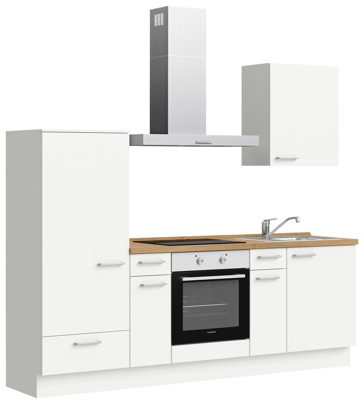 KÜCHENBLOCK 240 cm   in Weiß, Eichefarben  - Edelstahlfarben/Eichefarben, MODERN, Holzwerkstoff/Metall (240cm) - Nobilia