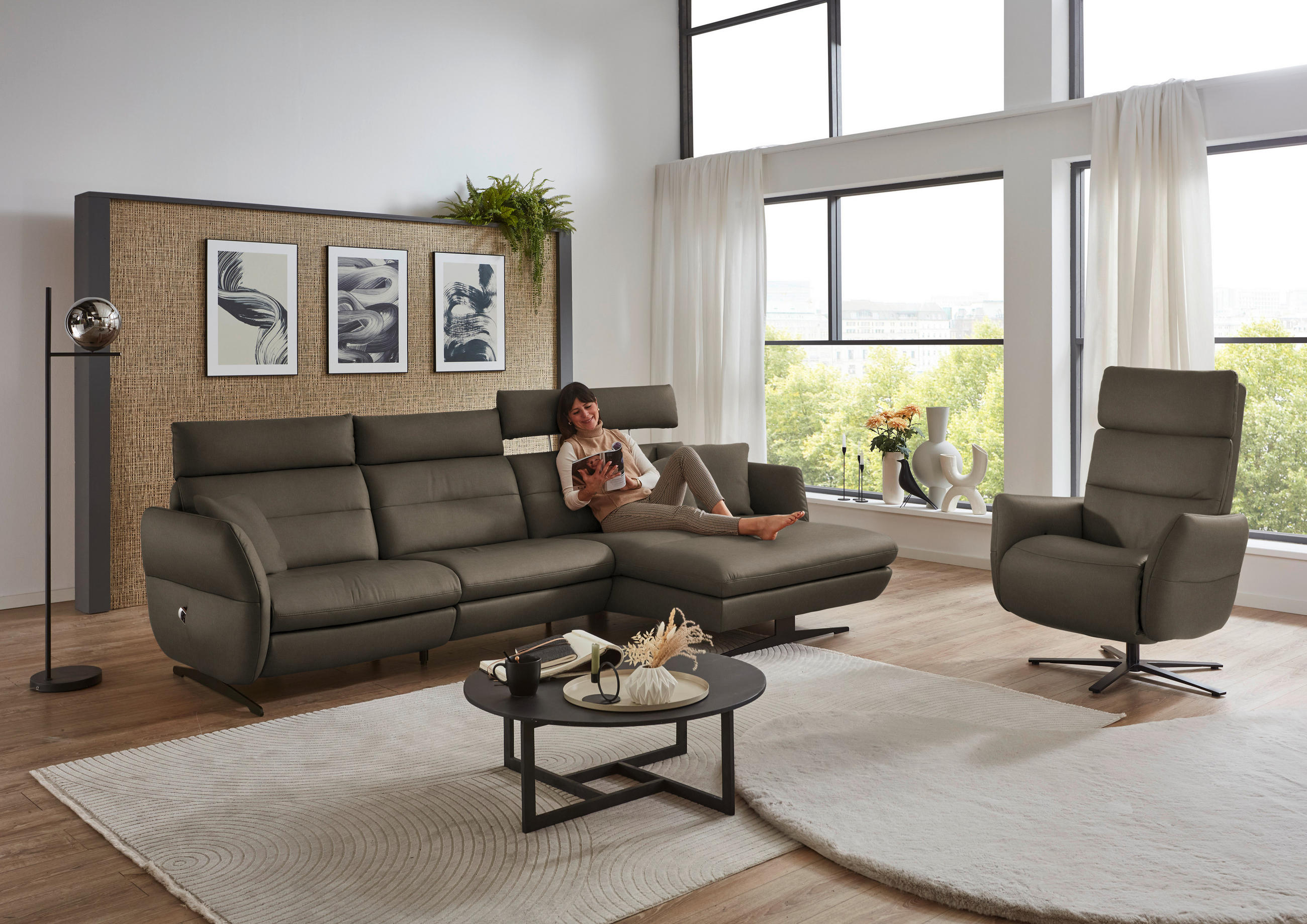 RELAXSESSEL in Leder Graubraun  - Graubraun/Schwarz, Design, Leder/Metall (82/119/85cm) - Dieter Knoll