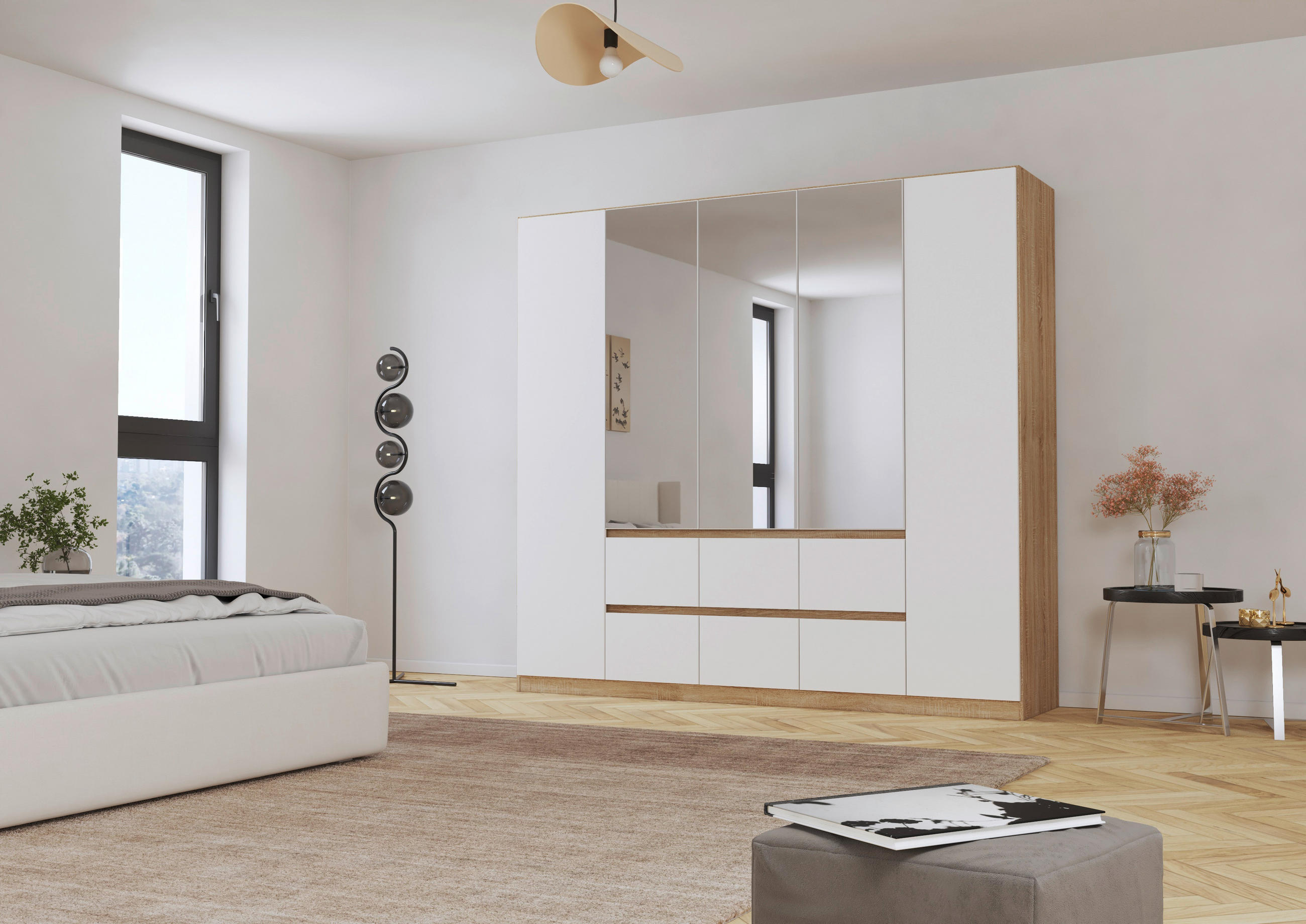 DREHTÜRENSCHRANK in Weiss, Eichefarben  - Weiss/Eichefarben, Basics, Holzwerkstoff (226/210/54cm) - Rauch Möbel