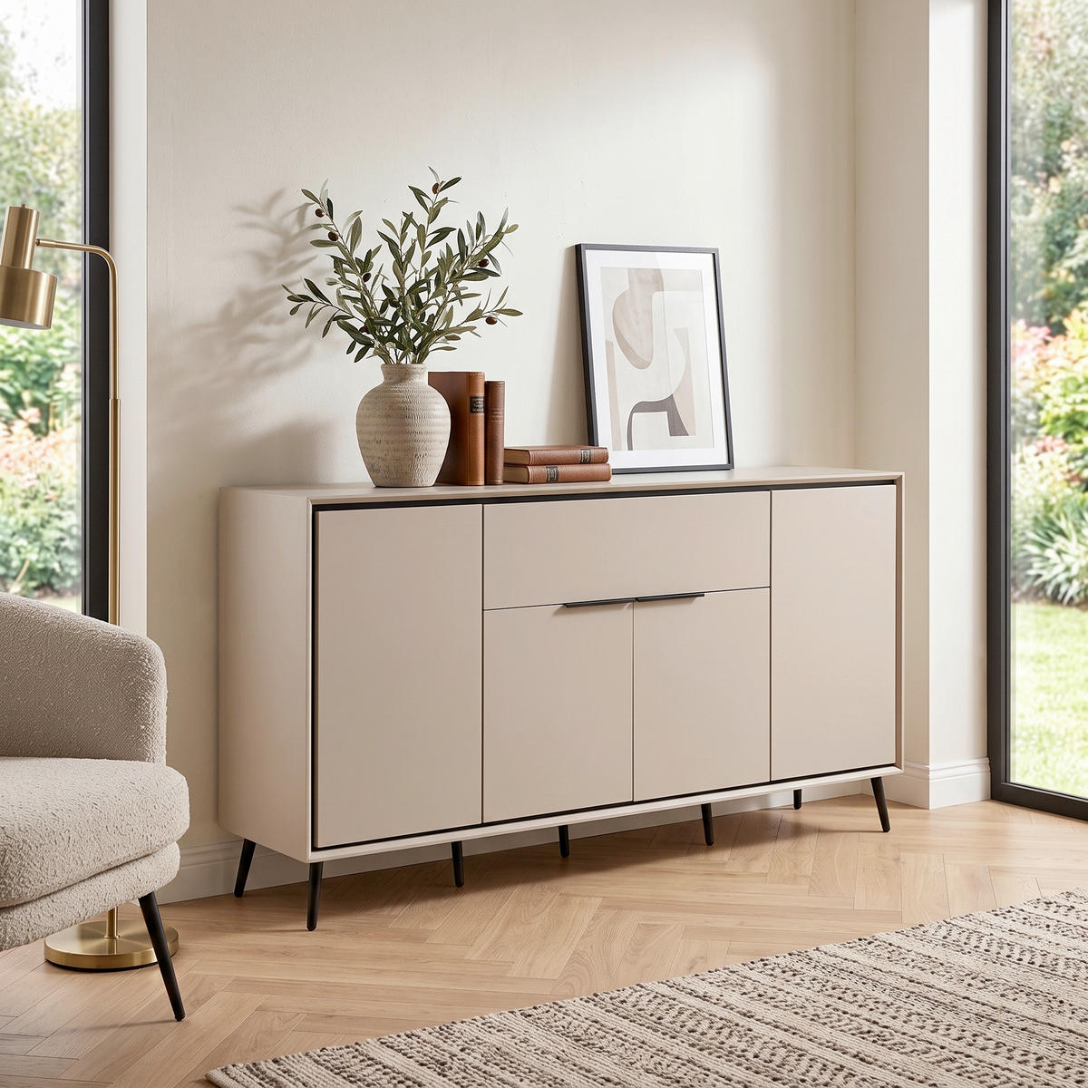 SIDEBOARD  175/90/38 cm 1 låda(or)  - sandfärgad/svart, Klassisk, metall/trämaterial (175/90/38cm) - Livetastic