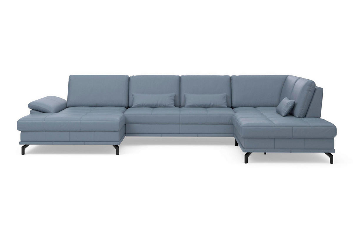 SEDACÍ SOUPRAVA, kůže, šedomodrá - šedomodrá/černá, Basics, kov/textil (176/363/223cm) - Sit & More