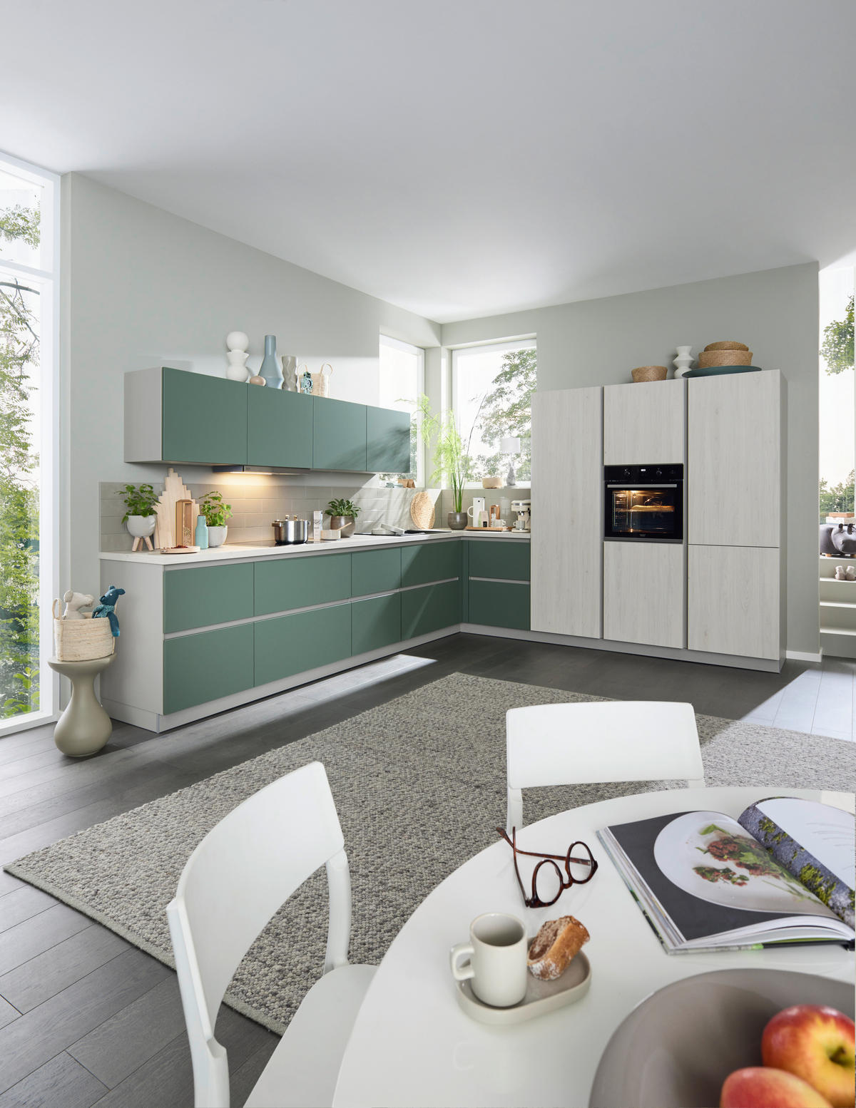 EINBAUKÜCHE MATIRA COLOUR  - Eiche Bianco/Grün, Design, Holzwerkstoff - Novel