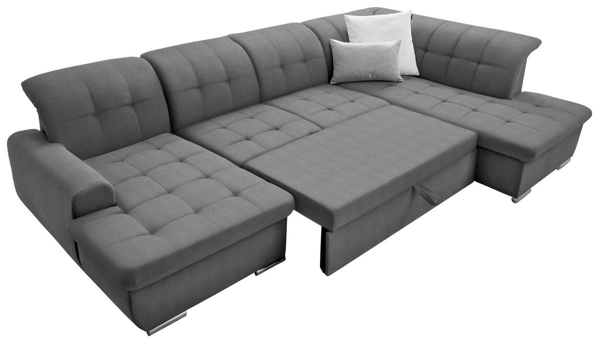 WOHNLANDSCHAFT in Flachgewebe Dunkelgrau  - Dunkelgrau/Silberfarben, Design, Textil/Metall (145/347/208cm) - Cantus