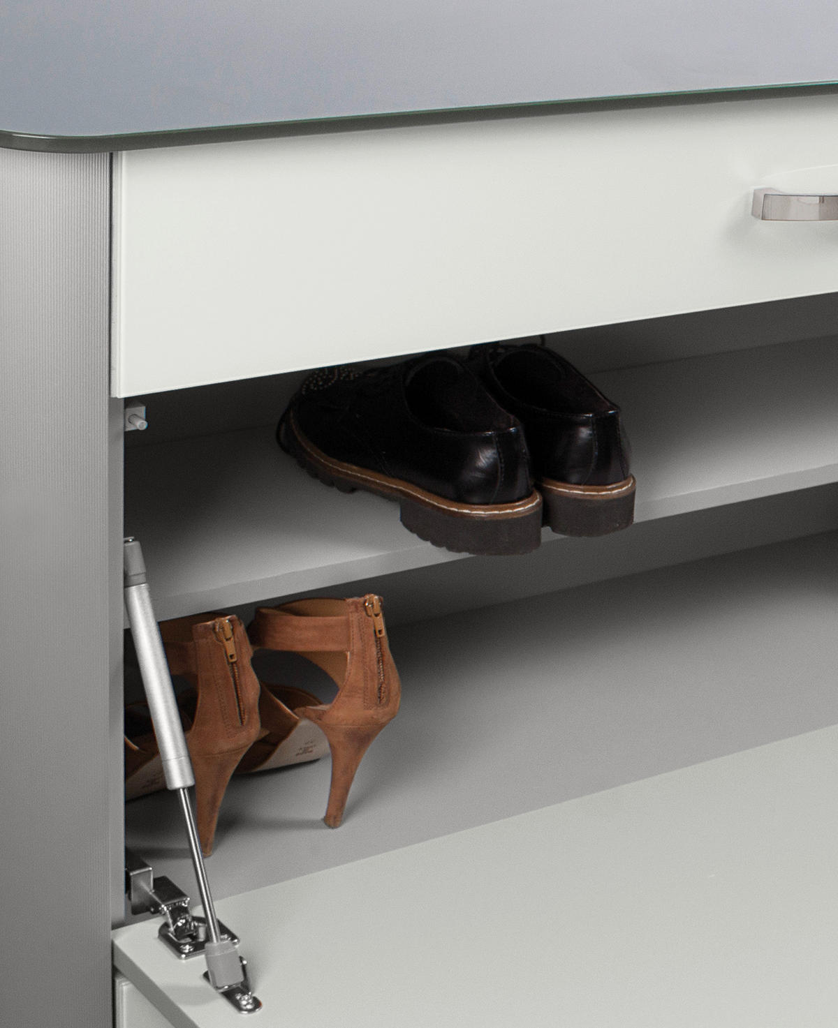 GARDEROBE 3-teilig  in 150/192/34 cm  - Weiss/Alufarben, Design, Glas/Holzwerkstoff (150/192/34cm) - Moderano