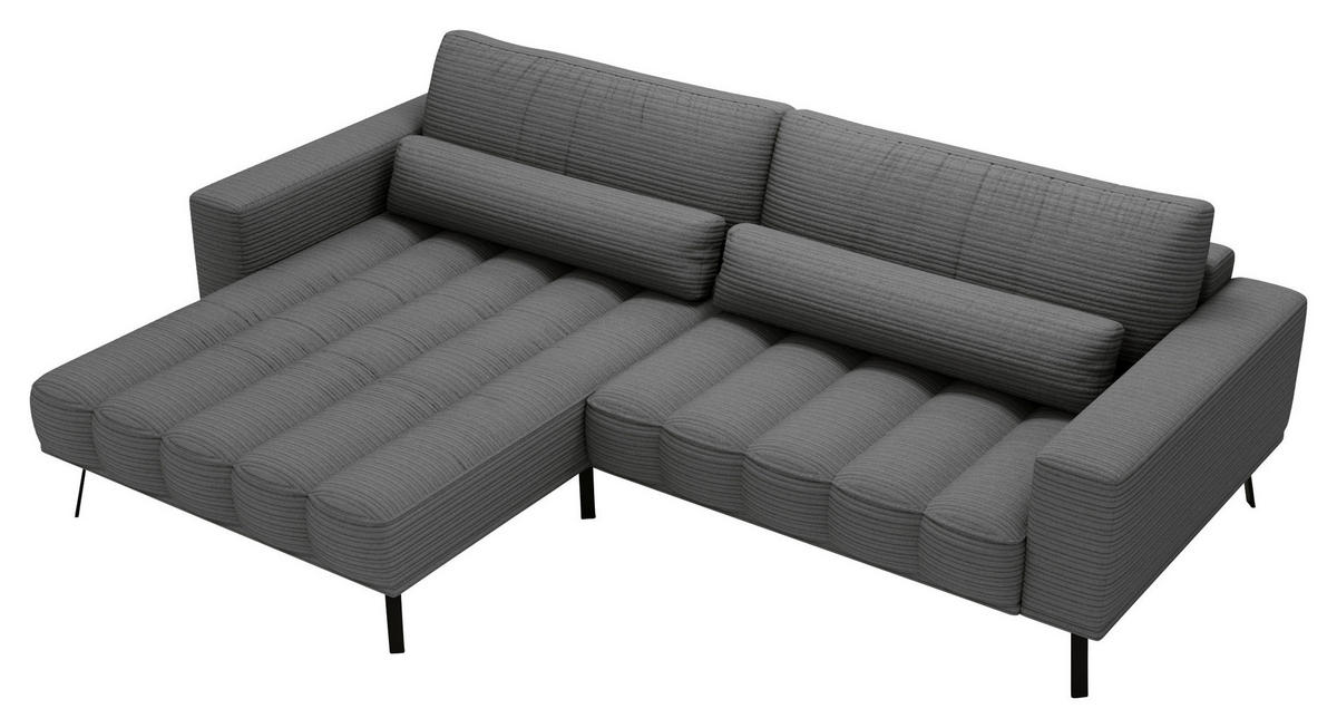 ECKSOFA Anthrazit Cord  - Anthrazit/Schwarz, Design, Textil/Metall (204/291cm) - Lomoco