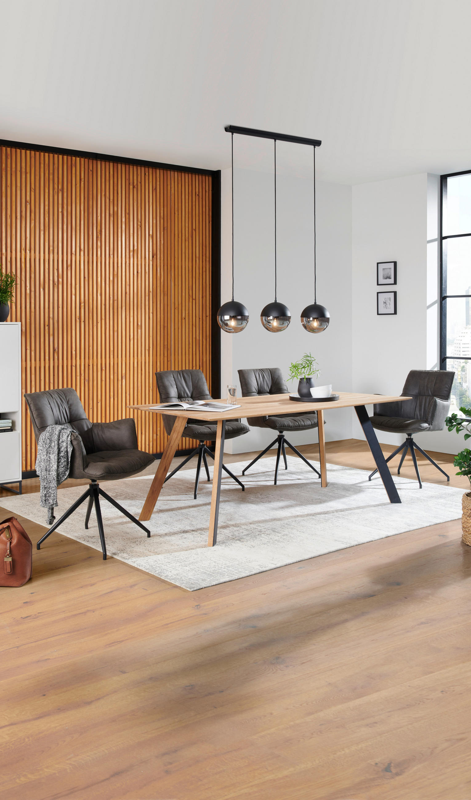 ESSTISCH in Holz 180/90/75 cm  - Eichefarben/Schwarz, Design, Holz/Metall (180/90/75cm) - Linea Natura