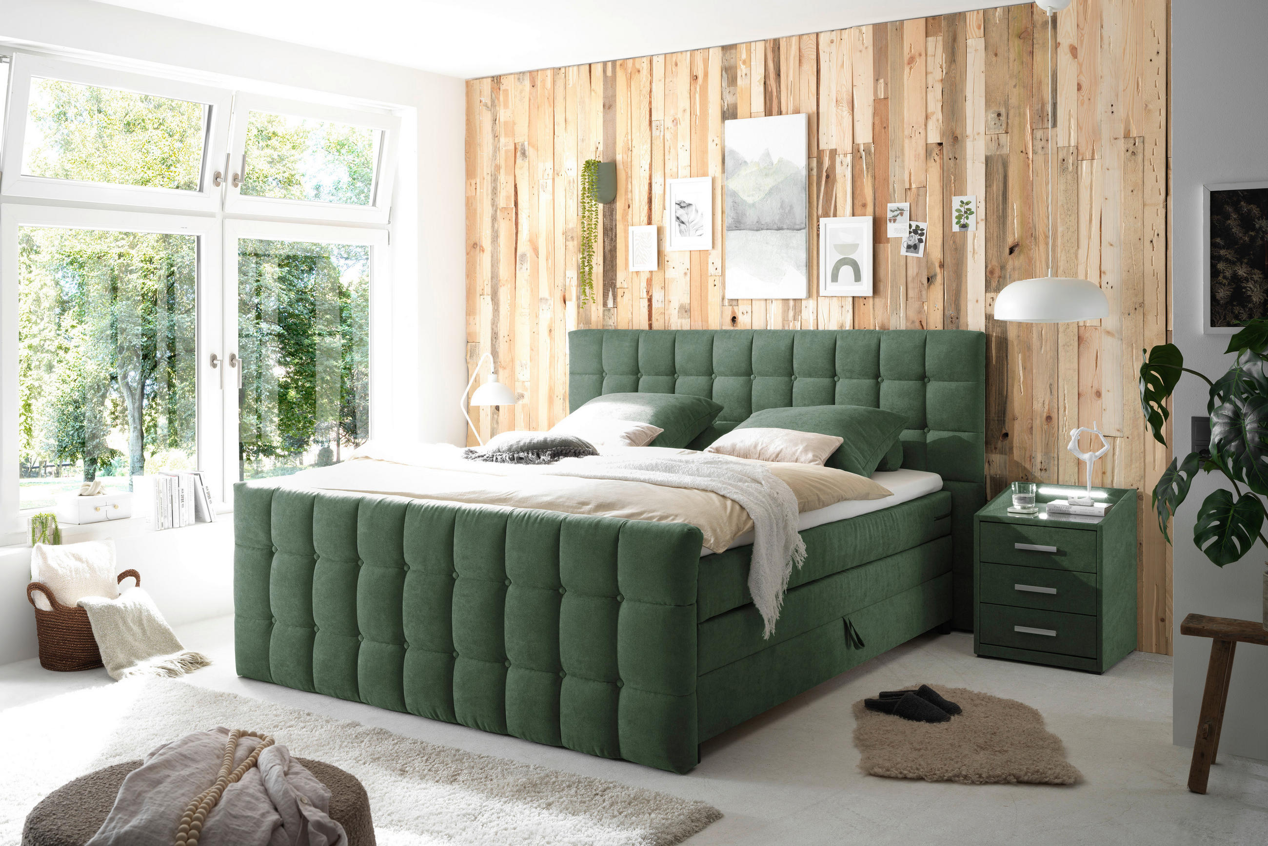 BOXSPRINGBETT 180/200 cm  in Olivgrün  - Schwarz/Olivgrün, Modern, Holzwerkstoff/Kunststoff (180/200cm) - MID.YOU