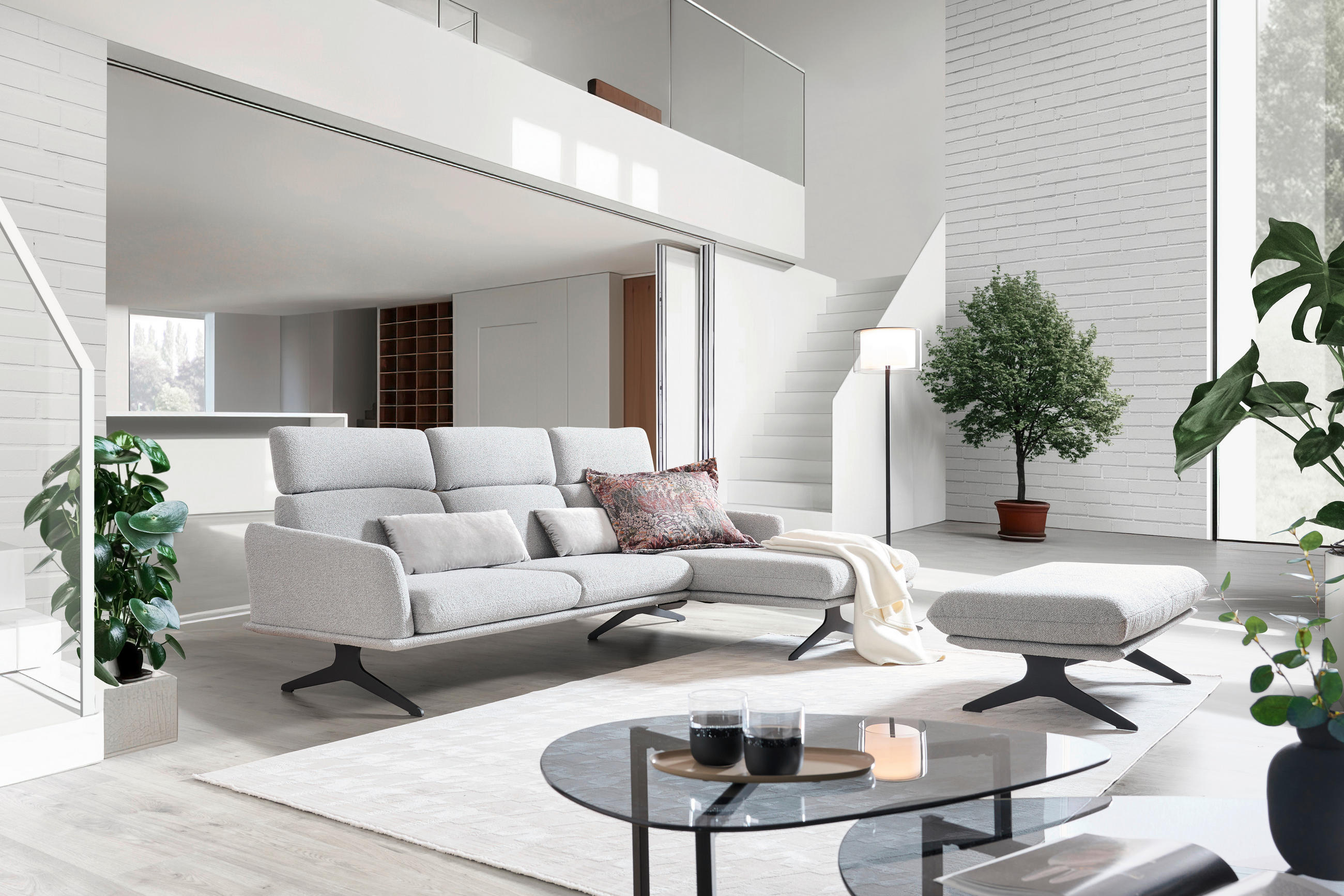 ECKSOFA in Flachgewebe Hellgrau  - Hellgrau/Schwarz, Design, Textil/Metall (259/152cm) - Dieter Knoll