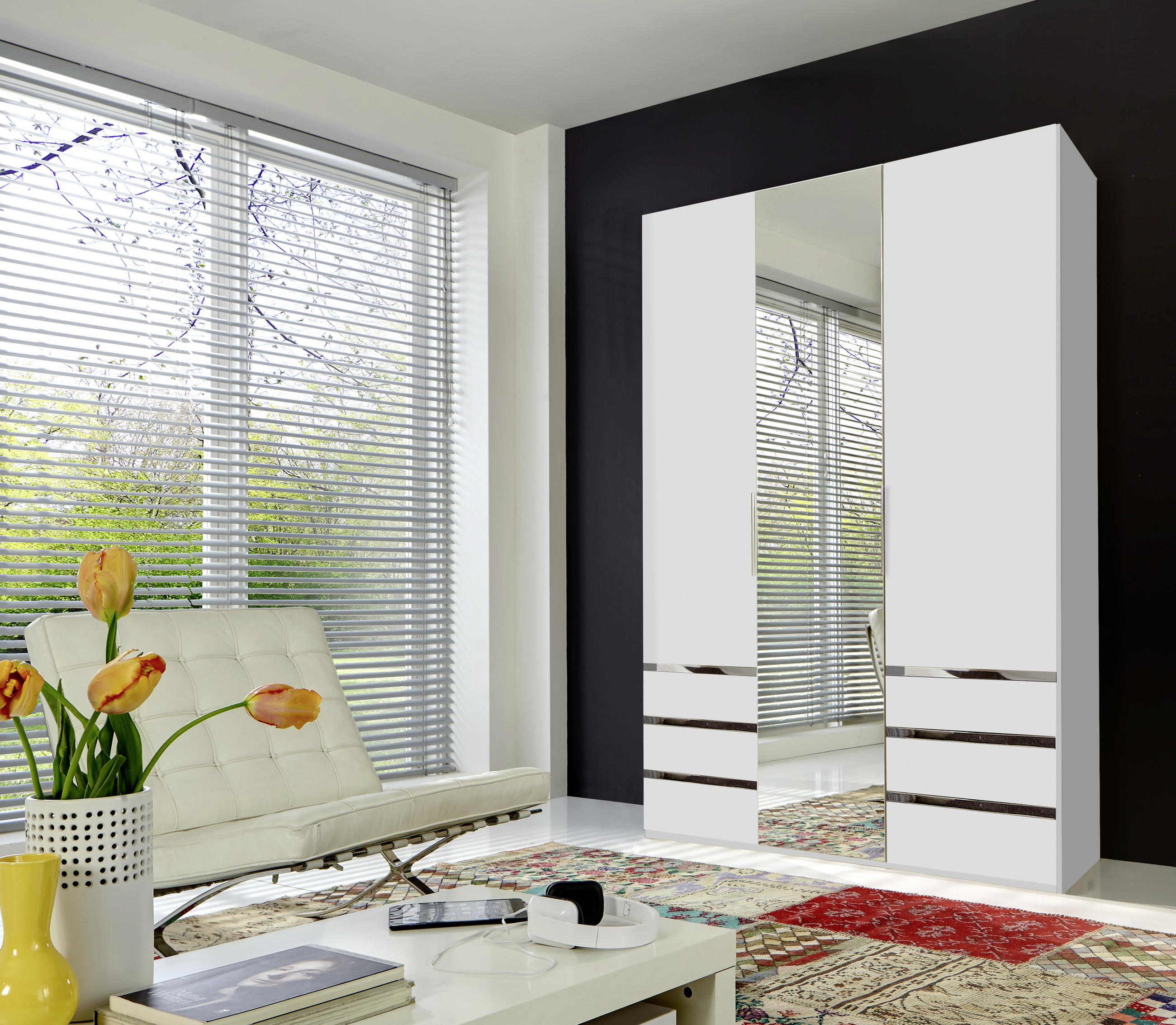 DREHTÜRENSCHRANK in Weiss, Silberfarben  - Chromfarben/Weiss, Modern, Glas/Holzwerkstoff (150/216/58cm) - MID.YOU