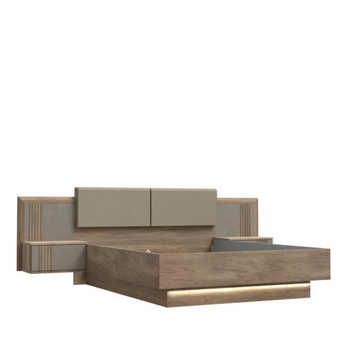Pat 160x200 cm  in culoare lemn stejar, bej   - bej/culoare lemn stejar, Modern, plastic/material pe bază de lemn (290,1/97,5/206,6cm) - Hom`in
