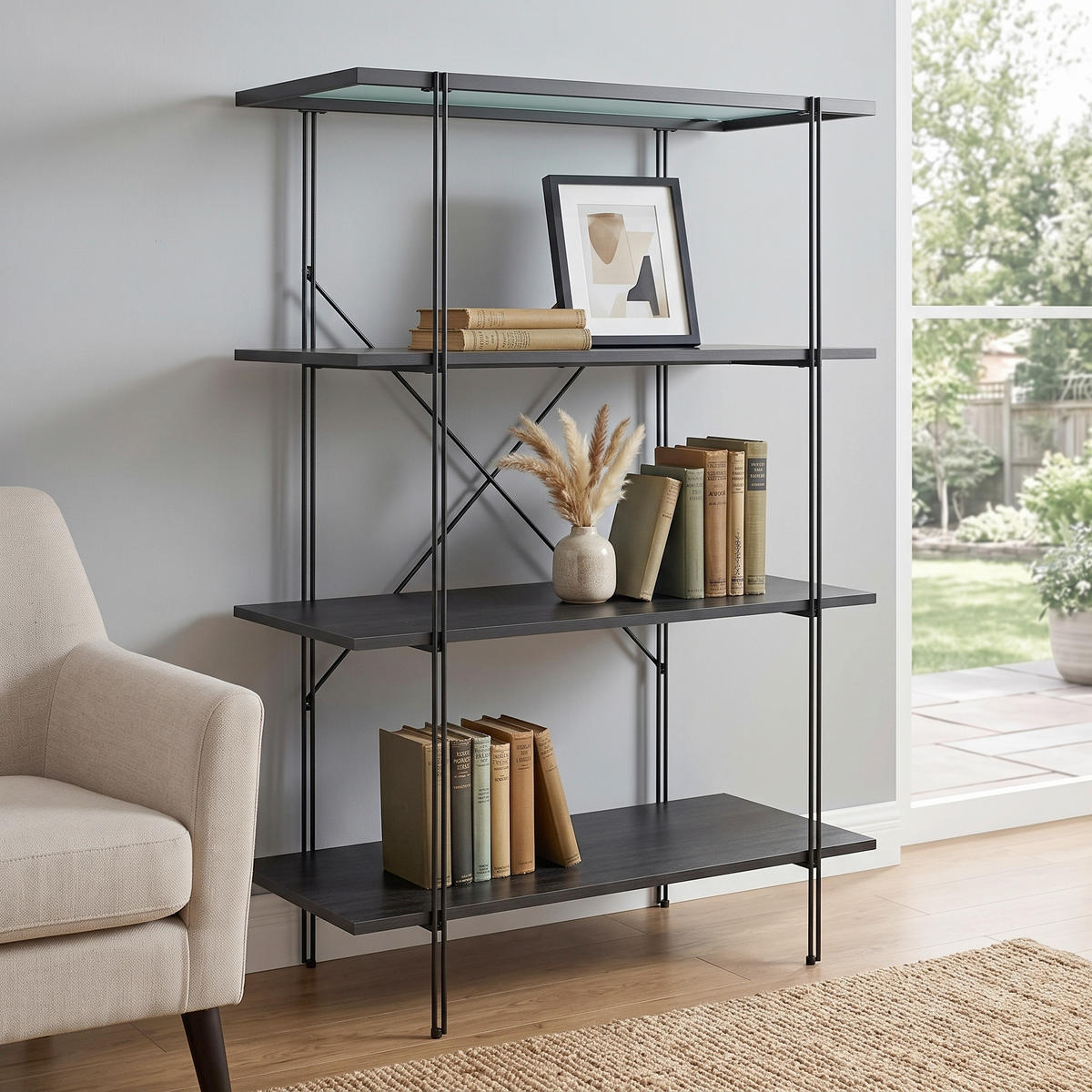 REGAL Schwarz  - Schwarz, Design, Glas/Holzwerkstoff (79/117/35cm)