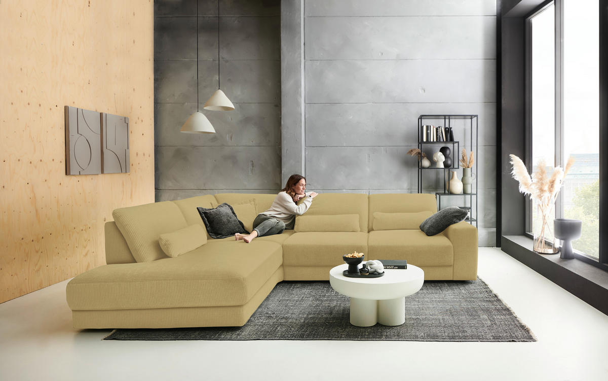 ECKSOFA in Chenille, Jacquard Honig  - Schwarz/Honig, Design, Kunststoff/Textil (242/316cm) - Niels Andersson