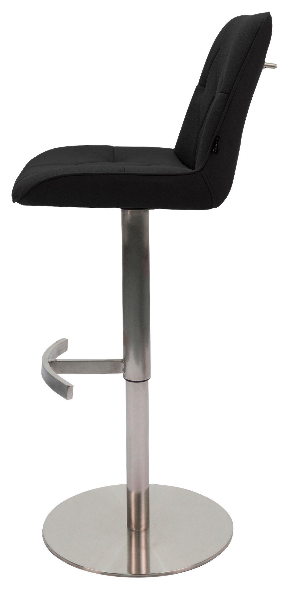 BARHOCKER Mikrofaser Schwarz, Edelstahlfarben Edelstahl Stoffauswahl, Sitzfläche 360° drehbar, mit Griff, automatische Rückholfunktion  - Edelstahlfarben/Schwarz, Design, Textil/Metall (44/86-110,5/54,5cm) - Novel