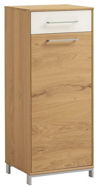 KOMMODE 44/105/37 cm Eiche, Balkeneiche furniert - Edelstahlfarben/Eichefarben, Design, Glas/Holz (44/105/37cm)