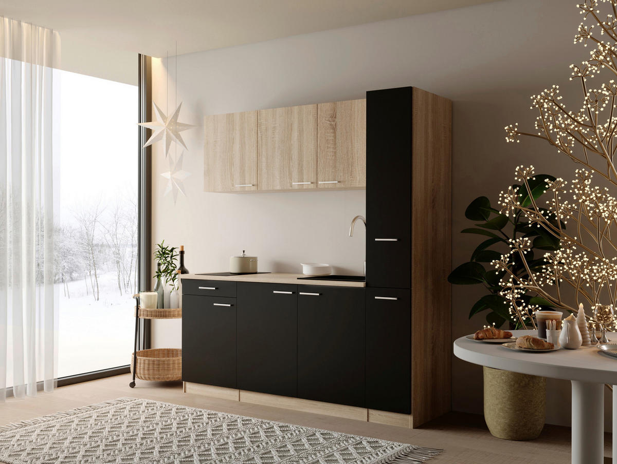 KUHINJSKI BLOK - črna/barve hrasta, Design, umetna masa/leseni material (180cm) - Respekta
