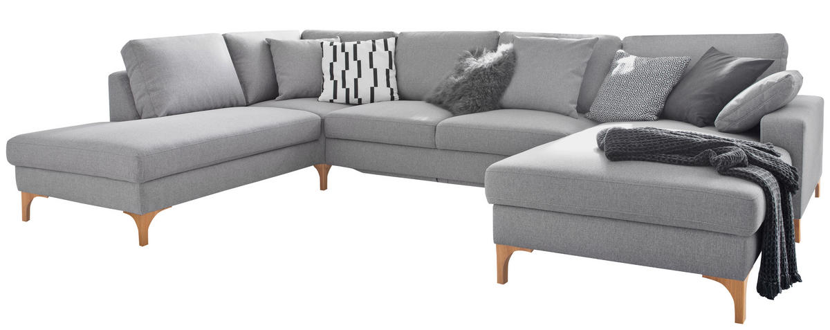 WOHNLANDSCHAFT Grau Flachgewebe  - Grau, Design, Holz/Textil (220/336/164cm) - Hom`in