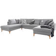 WOHNLANDSCHAFT in Flachgewebe Grau - Grau, Design, Holz/Textil (220/336/164cm) - Hom`in