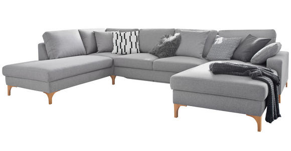 WOHNLANDSCHAFT in Flachgewebe Grau - Grau, Design, Holz/Textil (220/336/164cm) - Hom`in