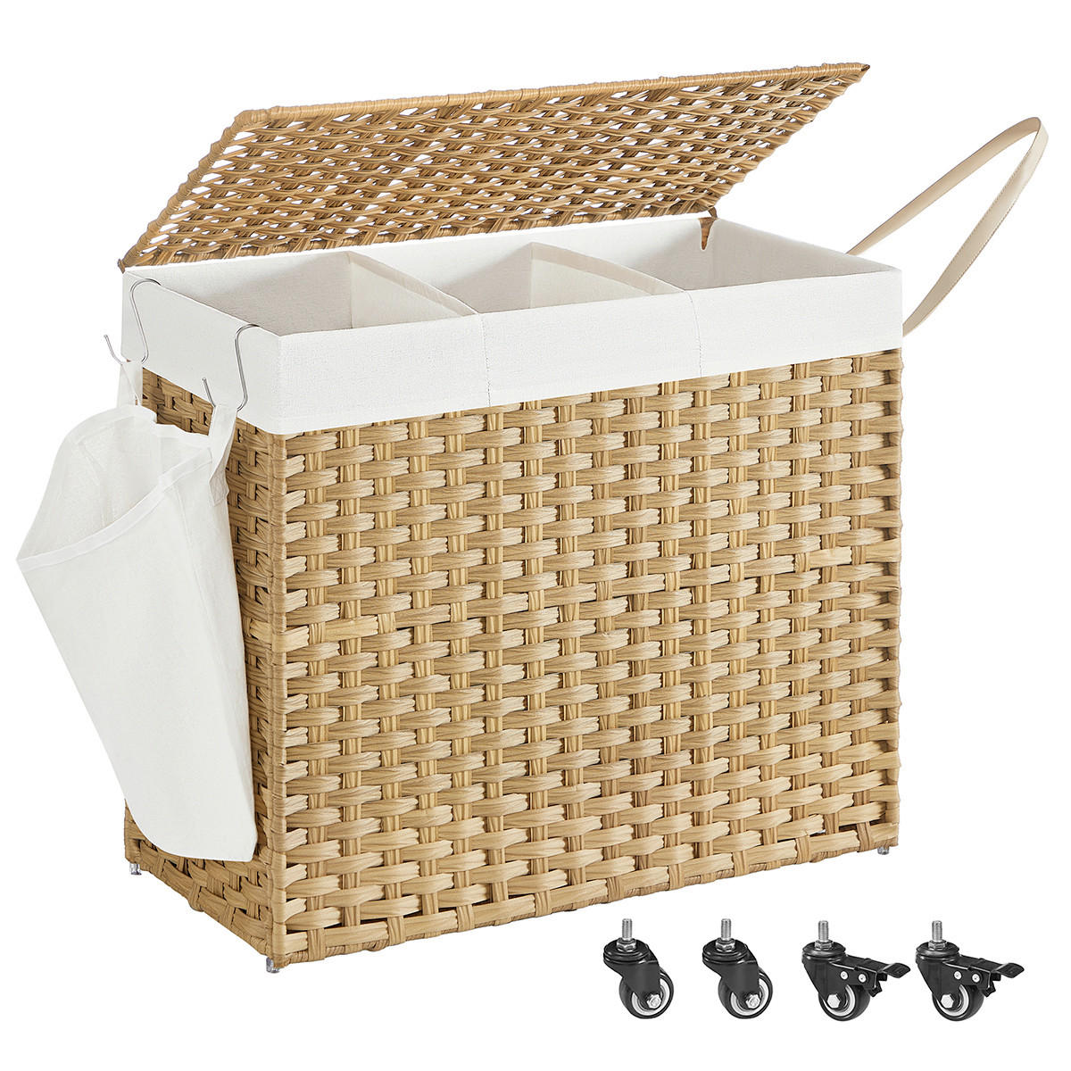 WENKO Wäschetruhe Ecori – 3 Fächer Aus Bambus & Recyceltem Polyester