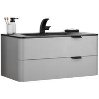 WASCHTISCHKOMBI 100 cm  - Schwarz/Grau, Design, Holzwerkstoff/Stein (100cm) - home24