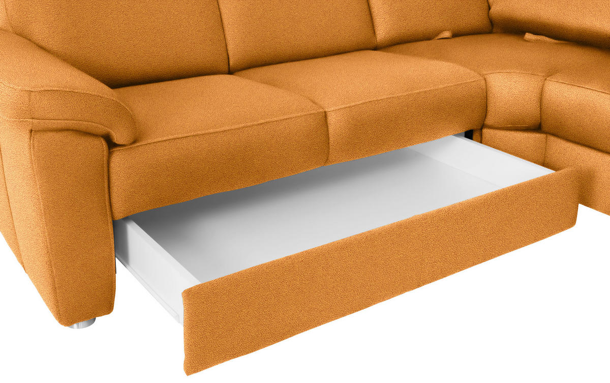 WOHNLANDSCHAFT in Flachgewebe Currygelb  - Chromfarben/Currygelb, Konventionell, Textil/Metall (240/330/163cm) - Beldomo System