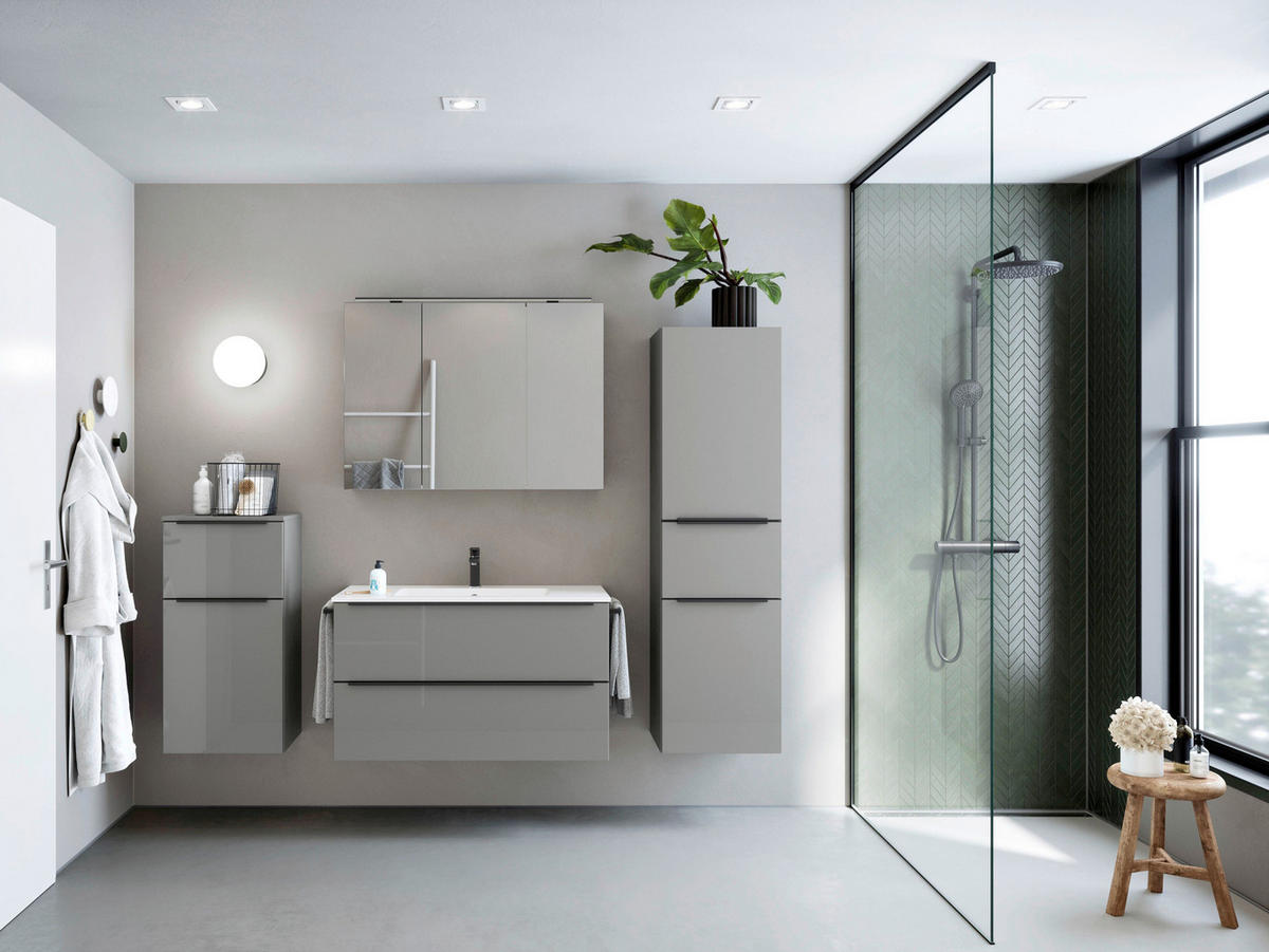 BADEZIMMER 3-teilig  in 101 cm  - Schieferfarben/Schwarz, MODERN, Holzwerkstoff/Stein (101cm) - Nobilia