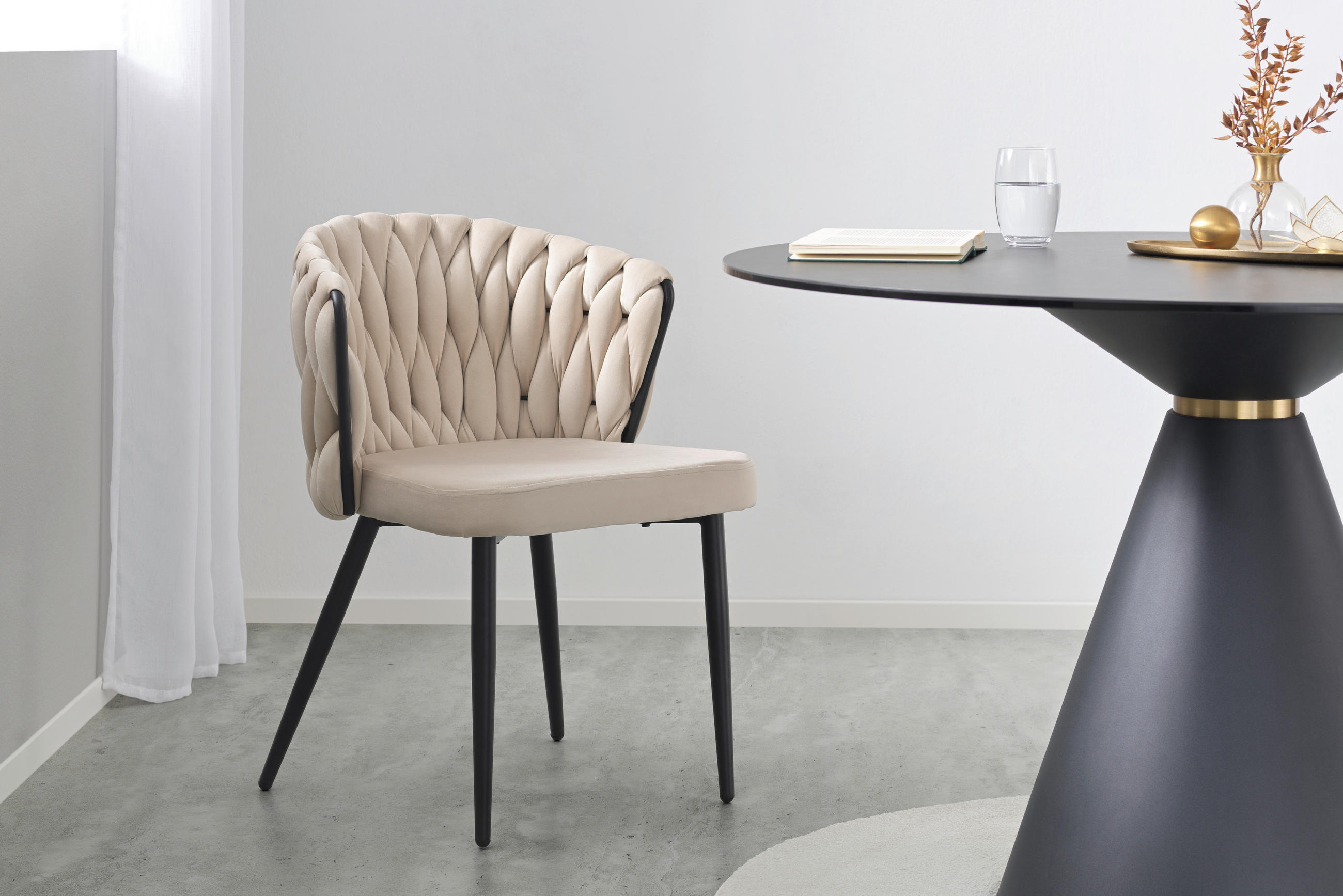 STUHL Samt Beige  - Beige/Schwarz, MODERN, Textil/Metall (63/58/78cm) - Livetastic