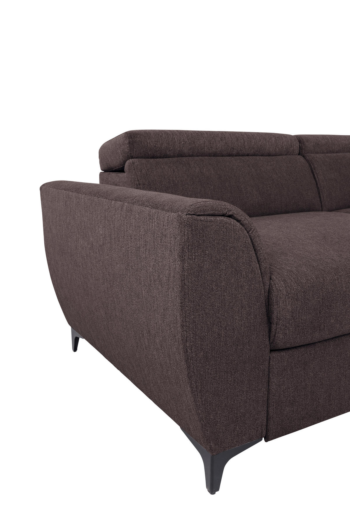 ECKSOFA in Velours Dunkelbraun  - Dunkelbraun/Schwarz, Konventionell, Textil/Metall (255/217cm) - MID.YOU