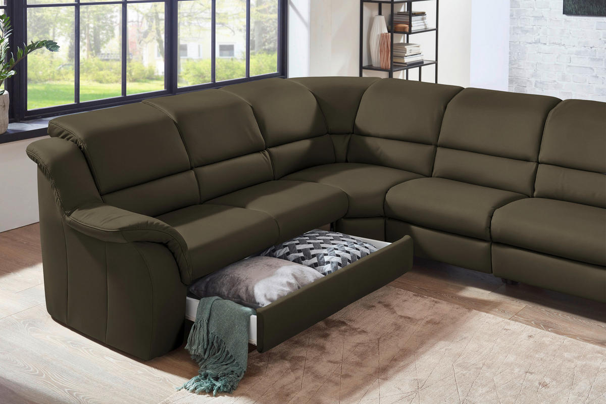 ECKSOFA  in Echtleder Olivgrün  260/324 cm  - Schwarz/Olivgrün, KONVENTIONELL, Leder/Kunststoff (260/324cm) - Cantus