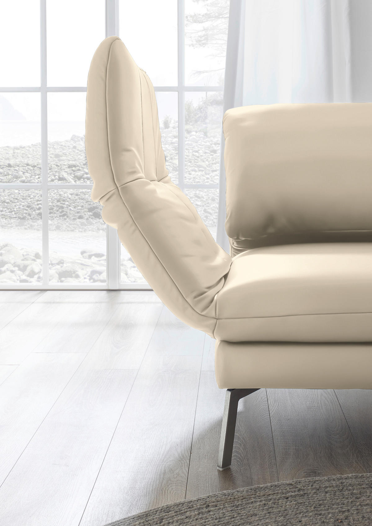 RÉCAMIERE in Echtleder Creme  - Chromfarben/Creme, Design, Leder/Metall (209/85-109/95-16cm) - Dieter Knoll