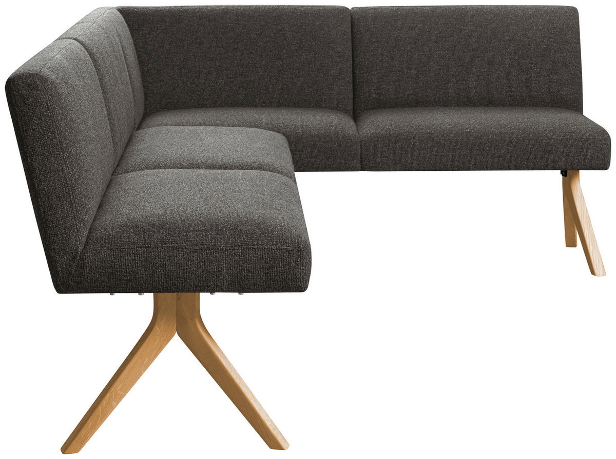 ECKBANK 218/172 cm Webstoff Dunkelgrau Eiche vollmassiv   - Eichefarben/Dunkelgrau, KONVENTIONELL, Holz/Textil (218/172cm) - Linea Natura