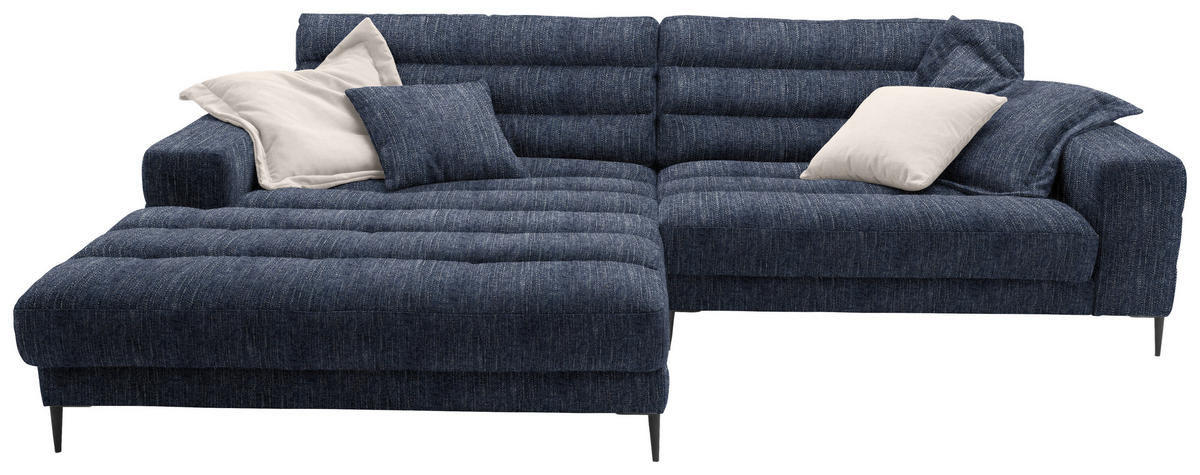 ECKSOFA in Flachgewebe Dunkelblau  - Schwarz/Dunkelblau, Design, Textil/Metall (207/296cm) - Dieter Knoll