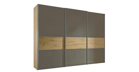 SCHWEBETÜRENSCHRANK  in Eiche Artisan, Mokka  - Alufarben/Eiche Artisan, KONVENTIONELL, Glas/Holzwerkstoff (280/222/68cm) - Moderano