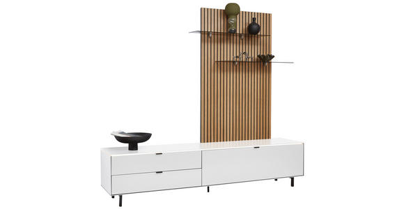 WOHNWAND  in Weiß, Naturfarben  216/149/46 cm  - Weiß/Naturfarben, Design, Glas/Holzwerkstoff (216/149/46cm) - Dieter Knoll