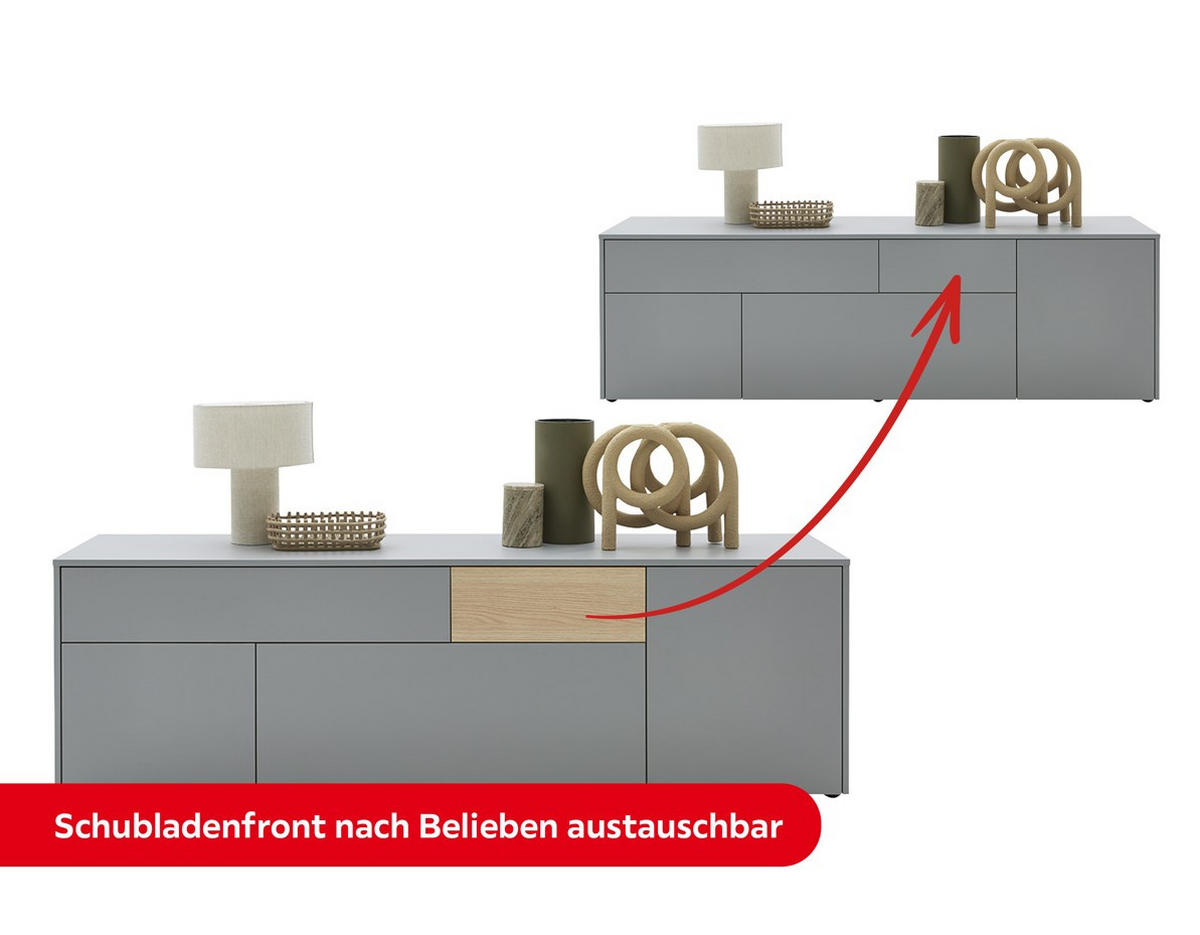 LOWBOARD  in 184/57/41 cm  - Eichefarben/Schwarz, Design, Holzwerkstoff/Kunststoff (184/57/41cm) - Voleo