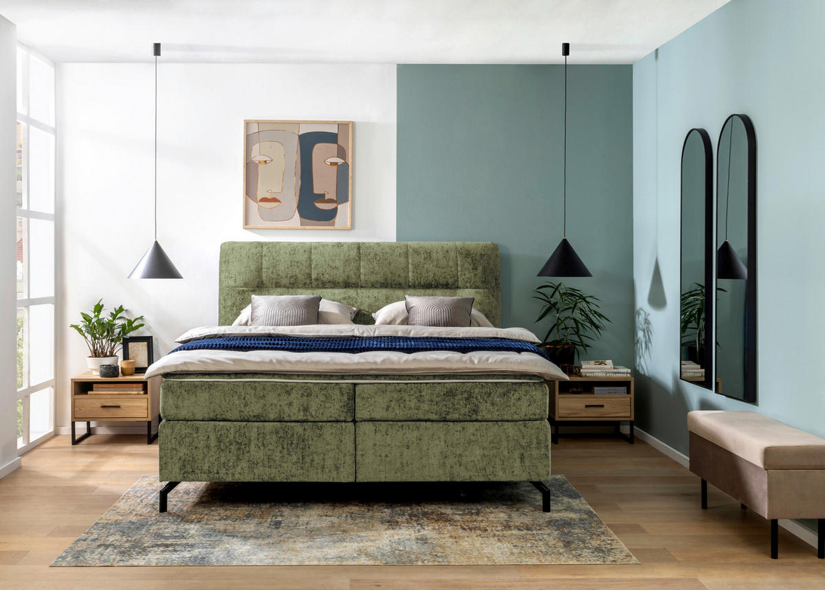POSTELJA BOXSPRING 160 cm   x 200 cm  , tekstil zelena  - črna/zelena, Design, kovina/tekstil (160/200cm) - Esposa