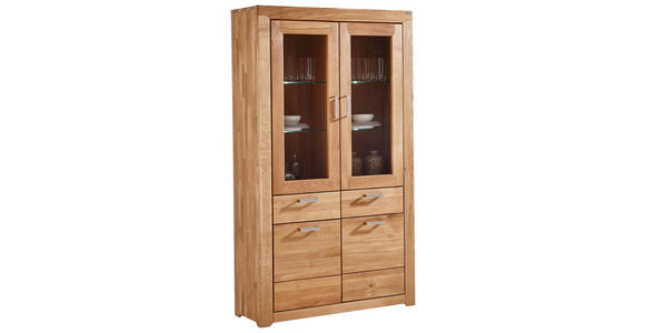 VITRINE in furniert, massiv Wildeiche Eichefarben - Edelstahlfarben/Eichefarben, KONVENTIONELL, Glas/Holz (112,2/195/40cm) - Cantus