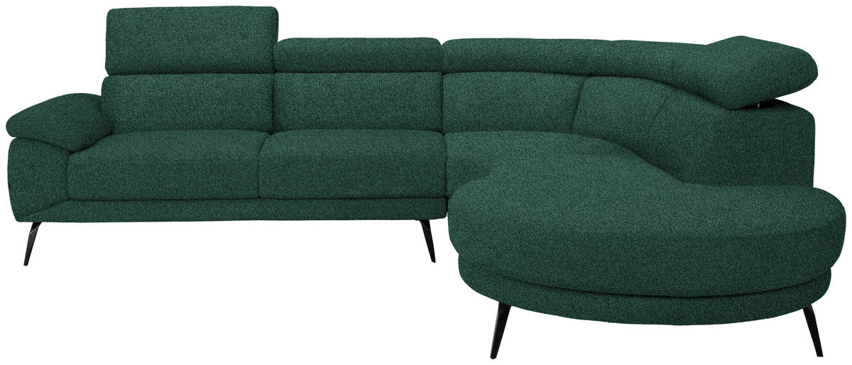 ECKSOFA in Velours Grün  299/264 cm  - Schwarz/Grün, Design, Textil/Metall (299/264cm) - Novel
