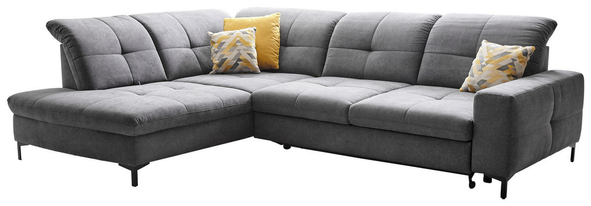 ECKSOFA in Chenille Grau  - Schwarz/Grau, Design, Textil/Metall (240/308cm) - Xora