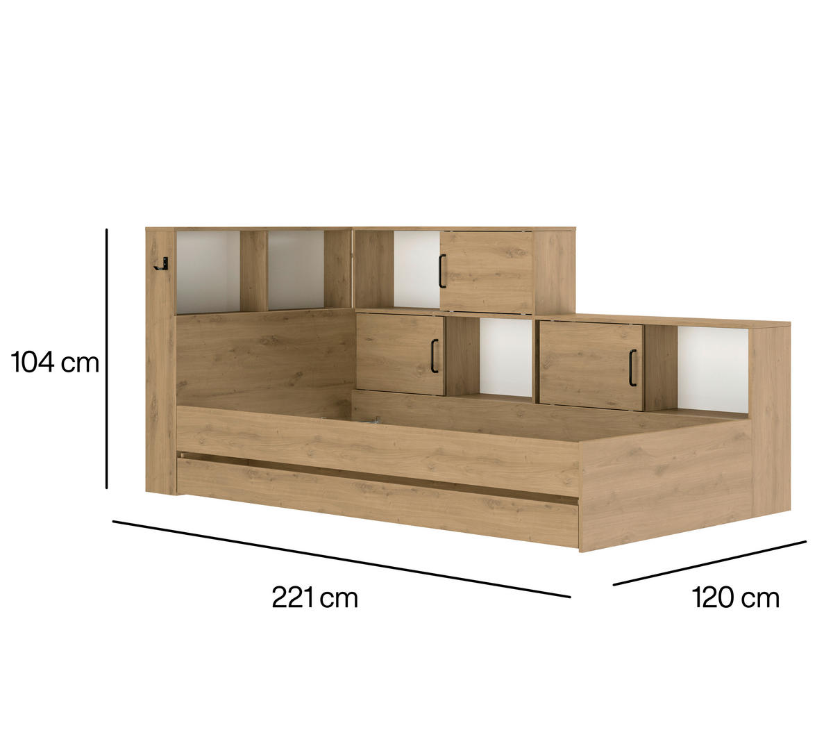 STAURAUMBETT 90/200 cm  in Weiß, Eiche Artisan  - Eiche Artisan/Weiß, MODERN, Holzwerkstoff (90/200cm) - MID.YOU