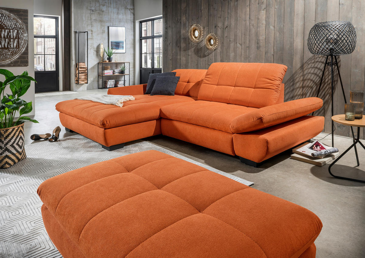 ECKSOFA in Mikrofaser Orange  198/290 cm  - Schwarz/Orange, Design, Textil/Metall (198/290cm) - Xora