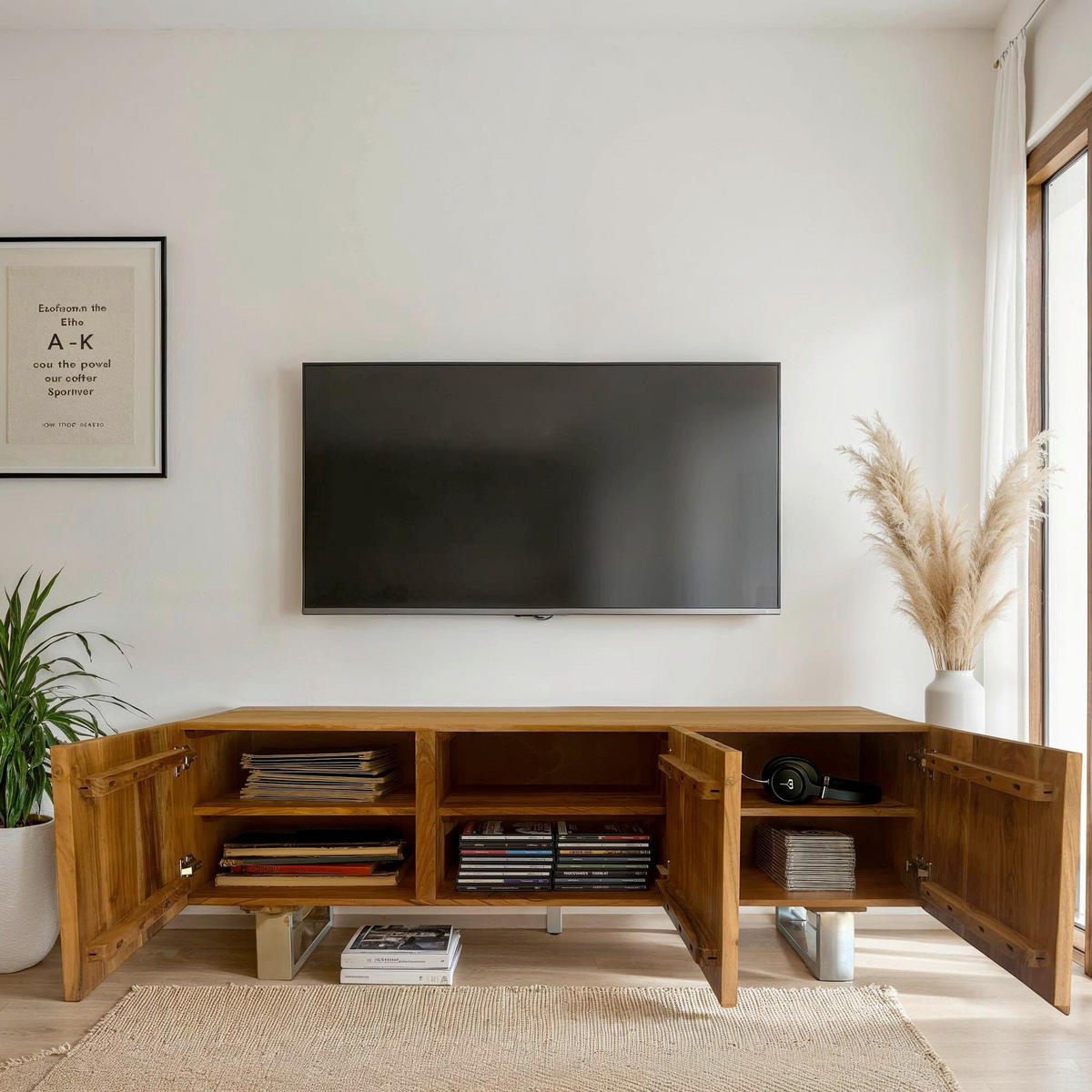 TV-BÄNK  i 160/56/46 cm  - kromfärg/akaciefärgad, Natur, metall/trä (160/56/46cm) - Livetastic