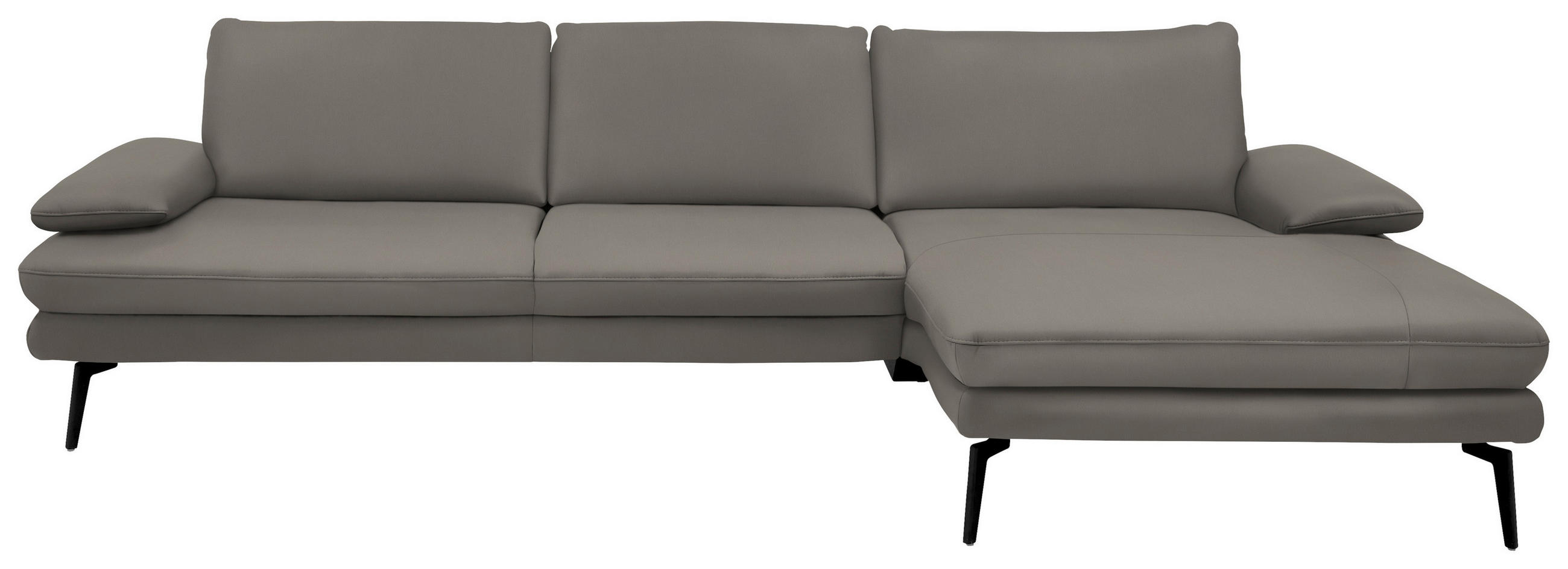 ECKSOFA in Echtleder Hellgrau  - Hellgrau/Schwarz, Design, Leder/Metall (310/180cm) - Dieter Knoll