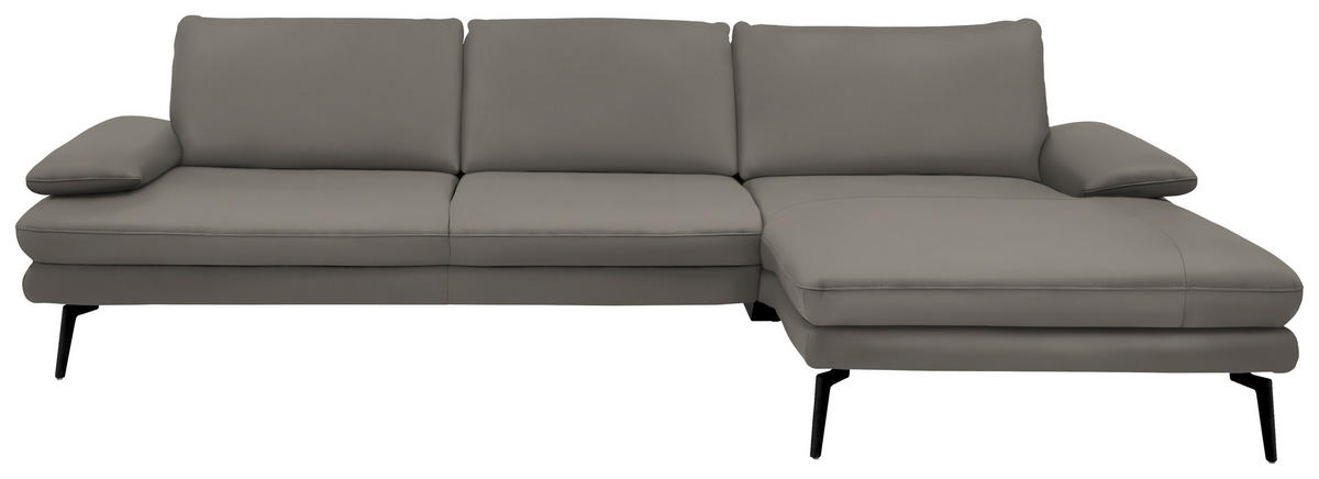 ECKSOFA in Echtleder Hellgrau  - Hellgrau/Schwarz, Design, Leder/Metall (310/180cm) - Dieter Knoll