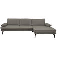 ECKSOFA in Echtleder Hellgrau  310/180 cm  - Hellgrau/Schwarz, Design, Leder/Metall (310/180cm) - Dieter Knoll